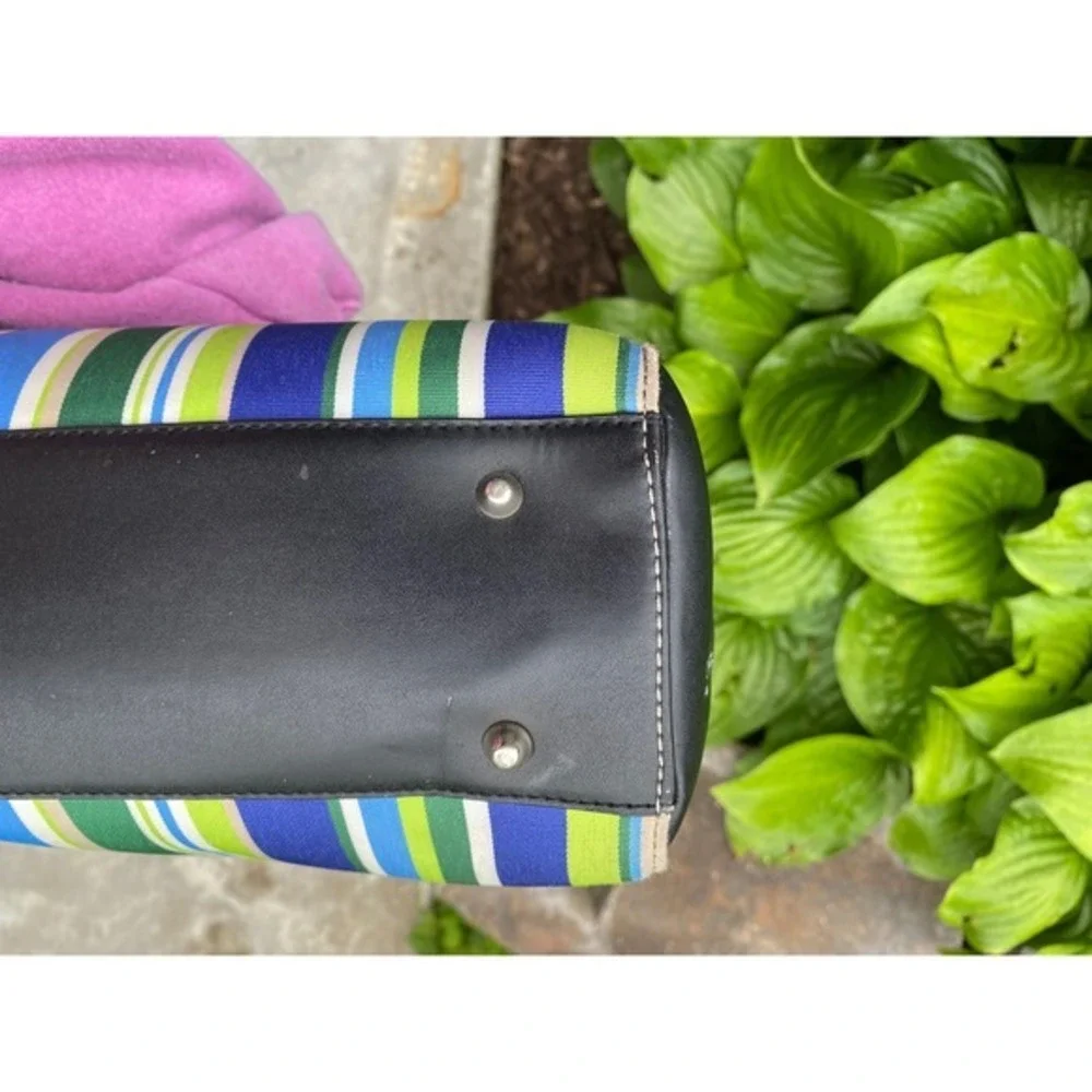 Kate Spade‎ Look Alike Bag! Striped Blue Green Tote Shoulder Purse Large Zip Top